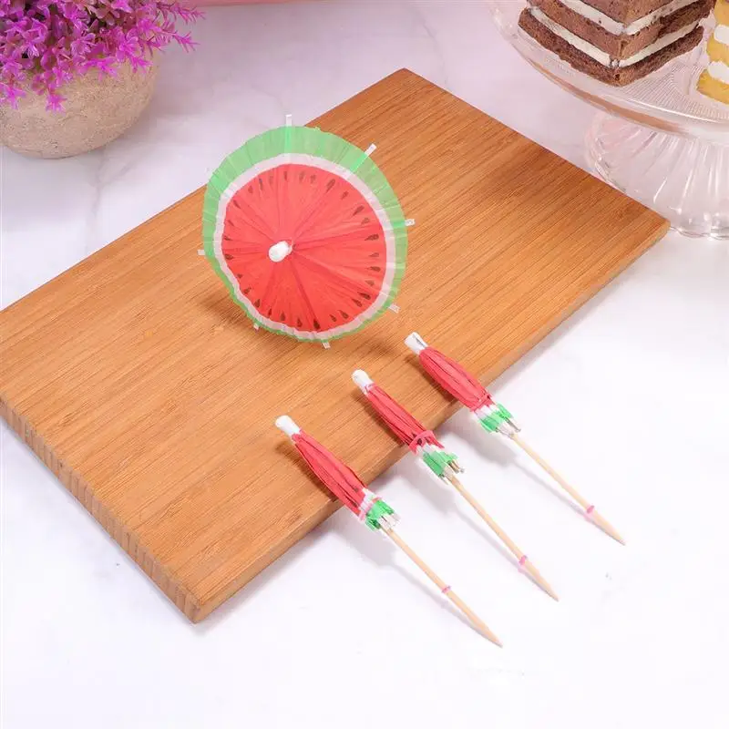50pcs Summer Cocktail Watermelon Umbrella Decor Creative Fruit Decor Topper Cocktail Umbrella Shape Topper for Bar Store Hotel