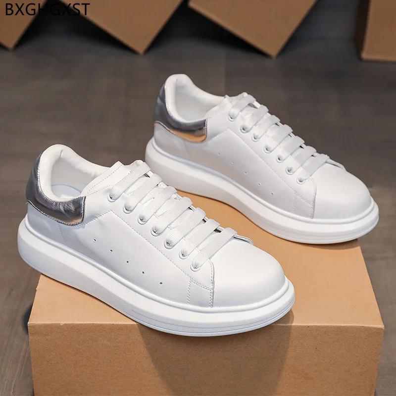 

Vulcanize Shoes for Man 2024 White Leather Sneakers Mens Casual Shoes Hot Sale Fashion Platform Sport Shoes Men Chaussure Homme