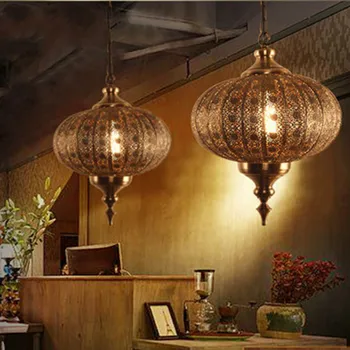 

Globe chandelier retro old metal desk lantern hollowed out antique bar table creative personality engineering lamp LB123012