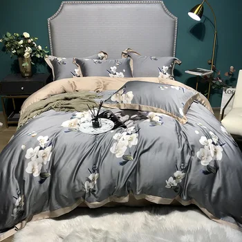 

American-Style Pastoral Style 60 Tencel Four-piece Set Digital Printing High-End Bedding Bare Sleeping Skin Lyocell Lenzing Tenc