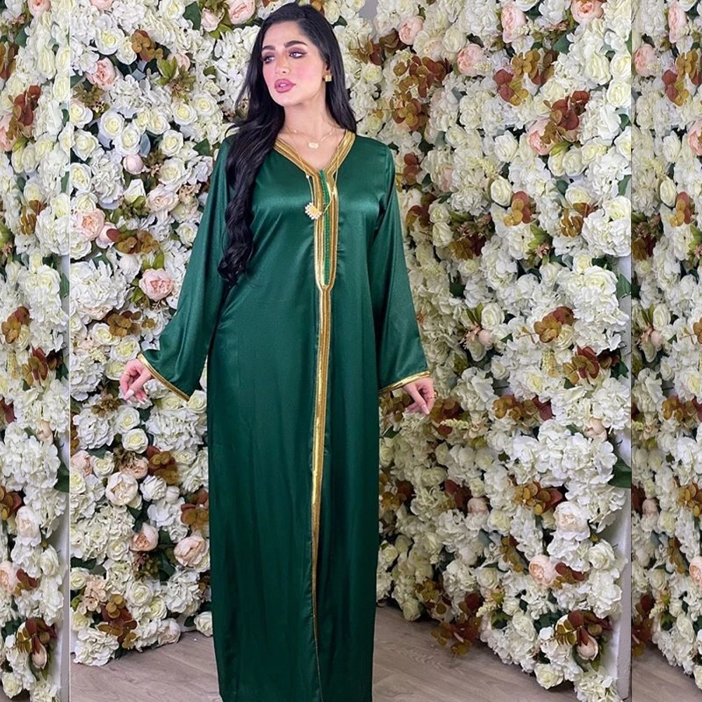 Turkey Muslim Dress Islam Djelaba Robe Satin Abaya Dubai Kaftan Longue
