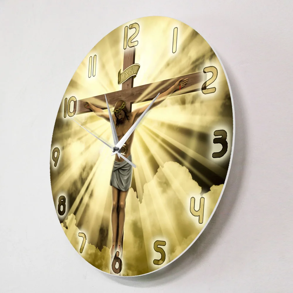 Jesus Christ On Cross Good Friday Calvary Wall Clock Christian Spiritual God Prayer Silent Wall Clock Bible Faith Home Decor 3