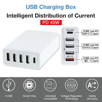 

2019 Newest 45W Type-C USB C PD Fast Charger Multi-port USB Charging QC 3.0 Travel Charger For IPhone IPad