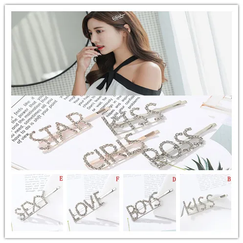 Girls Crystal Letter Hair Clip Fashion Women
