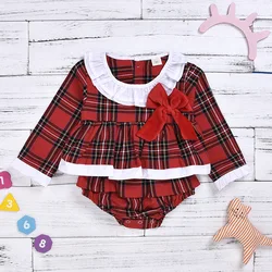 Barboteuse de noël à carreaux rouges pour bébés filles, vêtements pour bébés 