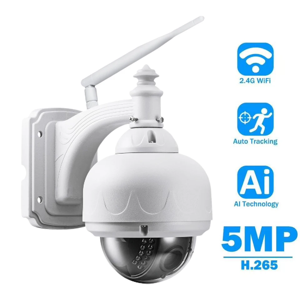Outdoor Aluminum Human Movement Follow 5MP HD People Auto Tracking WiFi IP Camera Dome 5X PTZ Audio Talk CamHi Phone APP SD Card