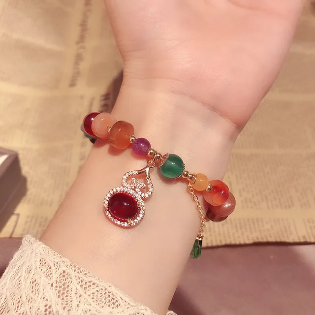 Pulsera con cuentas ágata Natural para mujer, brazalete con colgante de hoja de calabaza, joyería fina de la suerte, cinabrio, Jade _ AliExpress Mobile