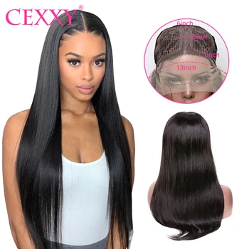 

Cexxy 6 Inches T Part Straight Lace Frontal Human Hair Wigs For Black Women Brazilian Lace Wigs Remy Pre Plucked With Baby Hair