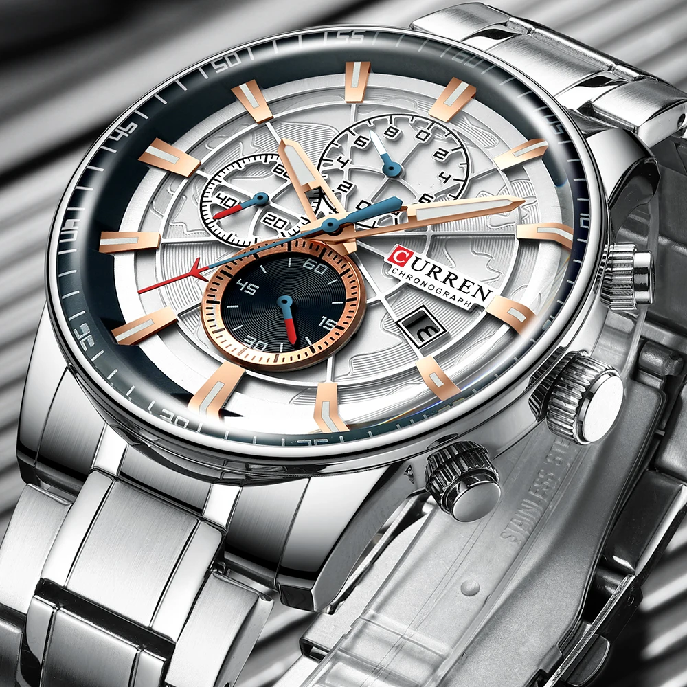 Men’ Watches Curren Top Luxury Brand Fashion Quartz Men Watch Waterproof Chronograph Business Wris-2
