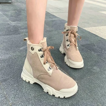 

EshtonShero Lace Up Women's Winter Boots Shoes woman snow boots Women's Boots Winter for Women Shoes ankle boots Size 4-8