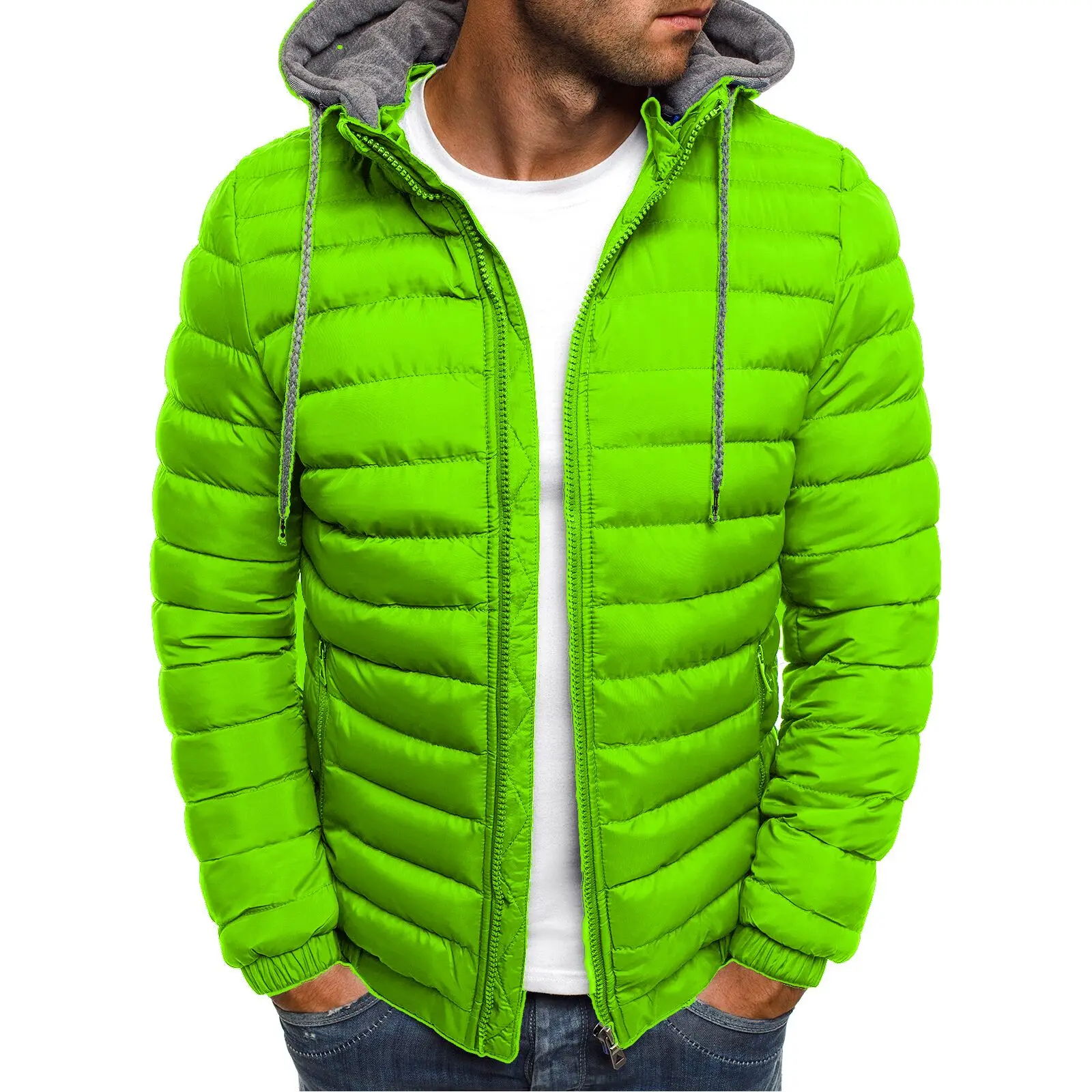 ZOGAA, зимние мужские парки, куртка, модное однотонное пальто на молнии с капюшоном, хлопок, Повседневная теплая одежда, пальто, Мужская Уличная одежда - Цвет: green