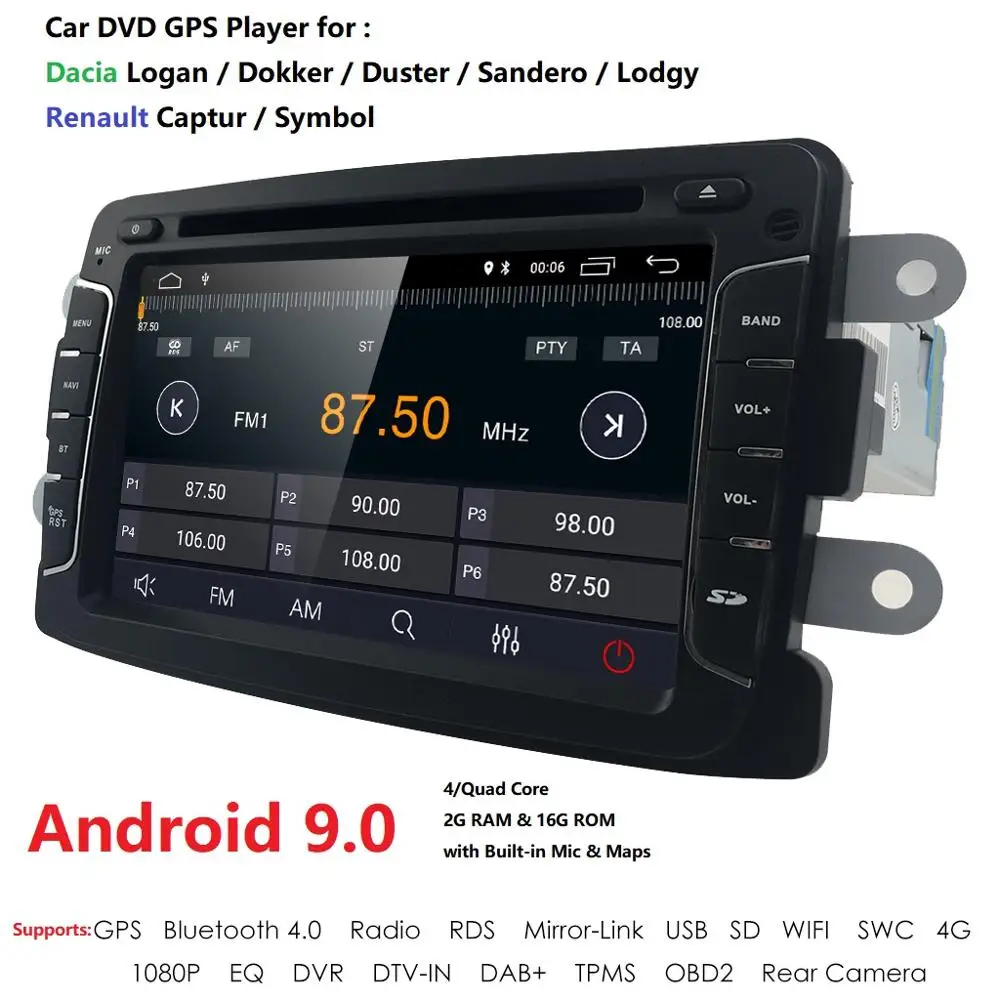 Discount 4GFree shipping!Android 9.0 Car GPS navigation for Dacia Renault Duster Logan Sandero Car DVD multimedia player radio DVR BT RDS 1