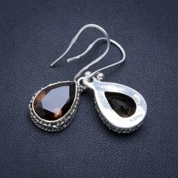 

Natural Smoky Quartz Handmade Unique 925 Sterling Silver Earrings 1.25" A2373