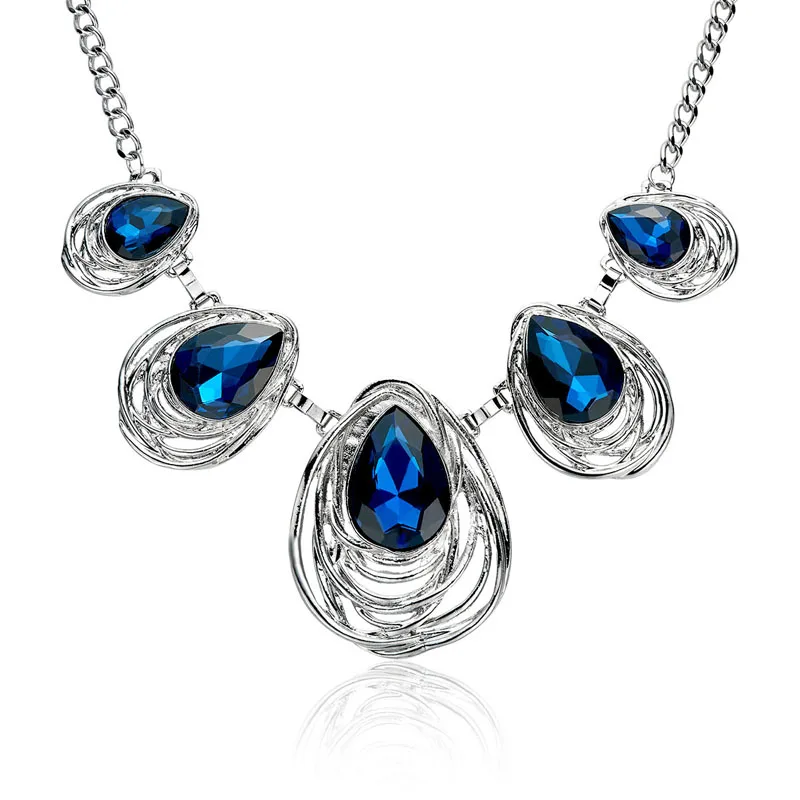 SINLEERY винтажное ожерелье с подвеской в форме капель голубого кубического циркония серебряное массивное ожерелье женское ювелирное изделие XL179 SSG