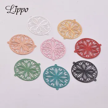 

50pcs AC9198 20*23mm Round Flower Charm Connector Metal Brass Jewelry Earring and Bracelet Findings