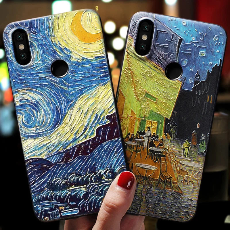 

For Xiaomi Redmi Note 7 Case 4A 4X 5A 5 Plus 6 7A K20 Pro S2 3D Relief Oil Painting for Xiaomi Mi 8 Lite 9 SE A1 A2 5X 6X Coque