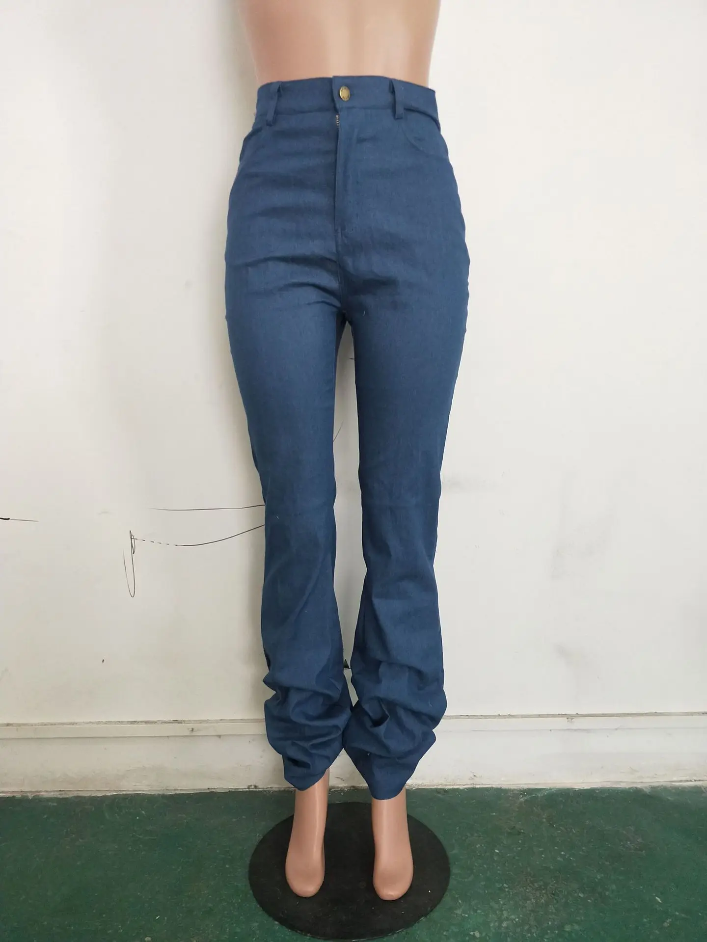 HAOOHU зимние драпированные джинсовые брюки с высокой талией женские осенние Ретро расклешенные джинсовые прямые брюки случайный звонок-брюки