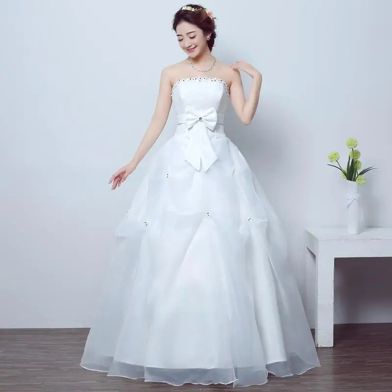 Новое свадебное платье без бретелек с благородным цветком, Vestido De Noiva, бальное платье принцессы классического размера плюс по индивидуальному заказу, длина до пола, L - Цвет: Off white floor