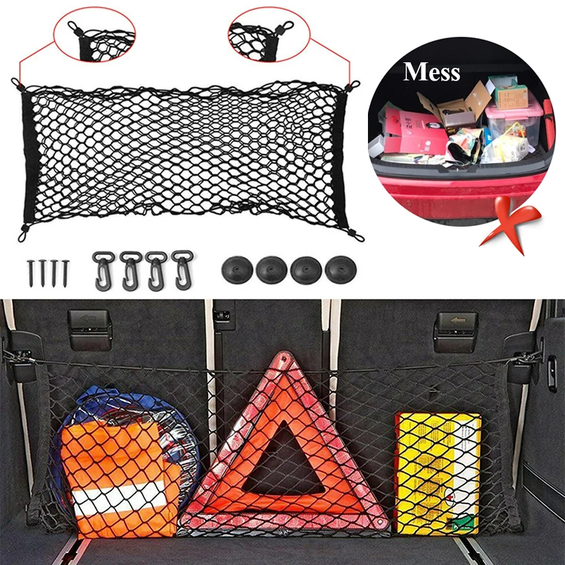Car Back Rear Mesh Trunk Seat Elastic String Net Nylon Universal Storage Bag Pocket Cage Auto Organizer Seat Back Bag For SUV