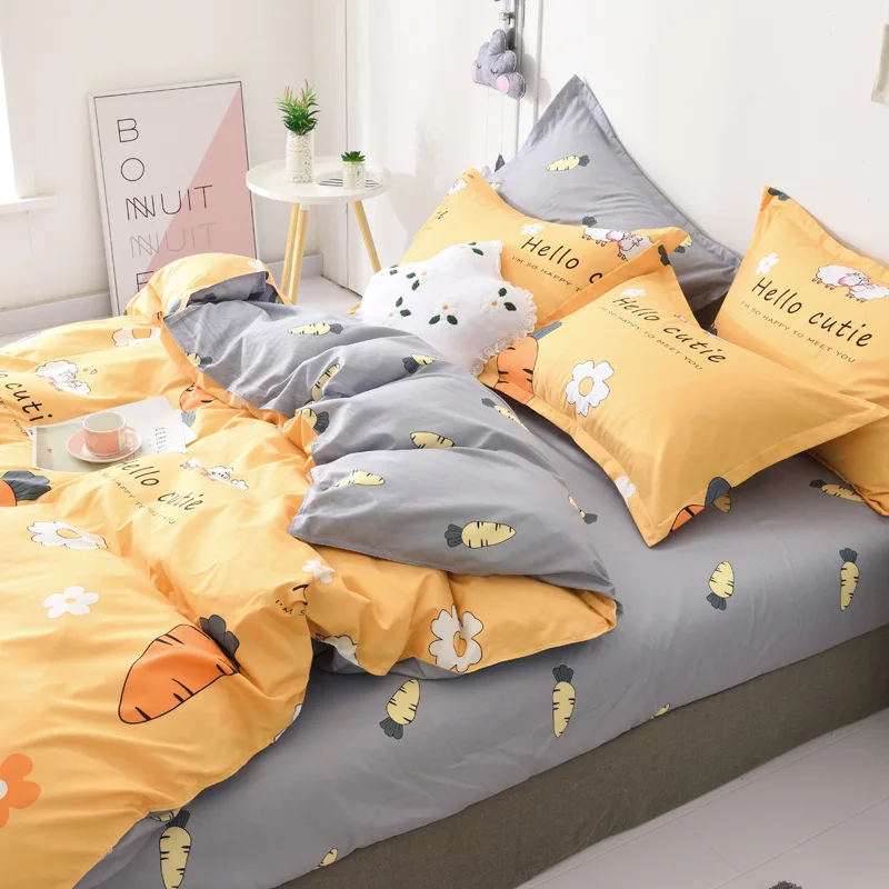 

Bedding Set fashion Lemon Carrot printing 4pcs Family Beddingset Bed Linen Duvet Cover Bed Sheet Pillowcase/bed Set for 2019