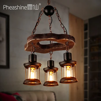 

Nordic retro living room restaurant bar three creative chandeliers American industrial solid wood chandeliers