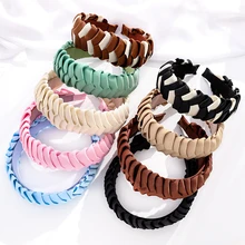 

Hair Hoop Hair Accessories Colorful Solid Handmade Turban For Girls Women Patchwork Ornament Headbands Webbing Braid Headband