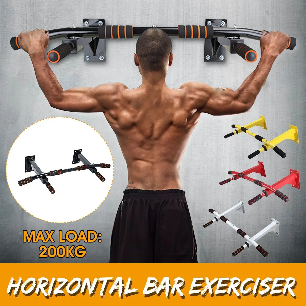 Upper Body Workout Bar with 4 Grip Positions Wall Mounted Pull Up Bar Resistance Band Workout Equipment 