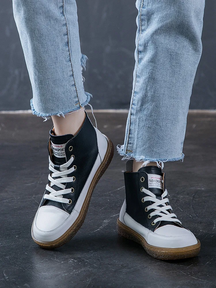 

Genuine Leather High Shoes Women's 2019 New Style Trendy Shoes Hip Hop Hip Hop Flat Online Celebrity Versatile Cowhide MacBook C