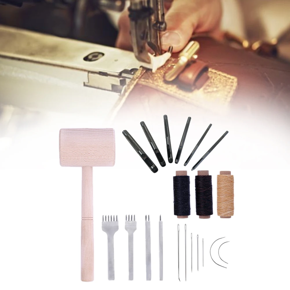 

Wood Stitching Wax Line Practical Assorted DIY Durable Portable Punch Handicraft Needle Spacer Sewing Leather Tool Kit