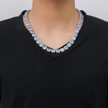

Ice out Necklaces Tennis Chain Bule Purple Aesthetic Goth Boho Cuban Link Necklaces Choker Punk Hip Hop Jewelry for man Necklace