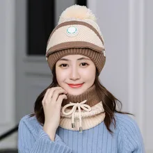 Зимние шапки для женщин, вязаные шапки для девочек, шарф, маска, набор, флисовые теплые шапки с помпоном, Женская шляпка, Sombrero Mujer, лыжная Шапка#10