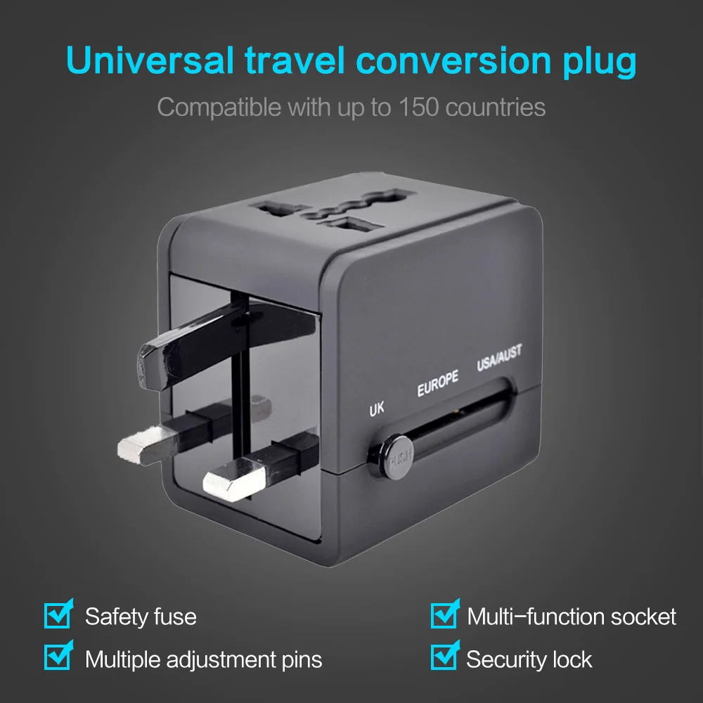 

KISSCASE Travel Adapter International Universal Power Adapter All In One 6A 2USB Worldwide Wall Phone Charger For UK EU AU Asia
