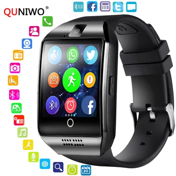 

QUNIWO Bluetooth Smart Watch Men Q18 With Touch Screen Big Battery Support TF Sim Card Camera For Android Phone Passometer Watch
