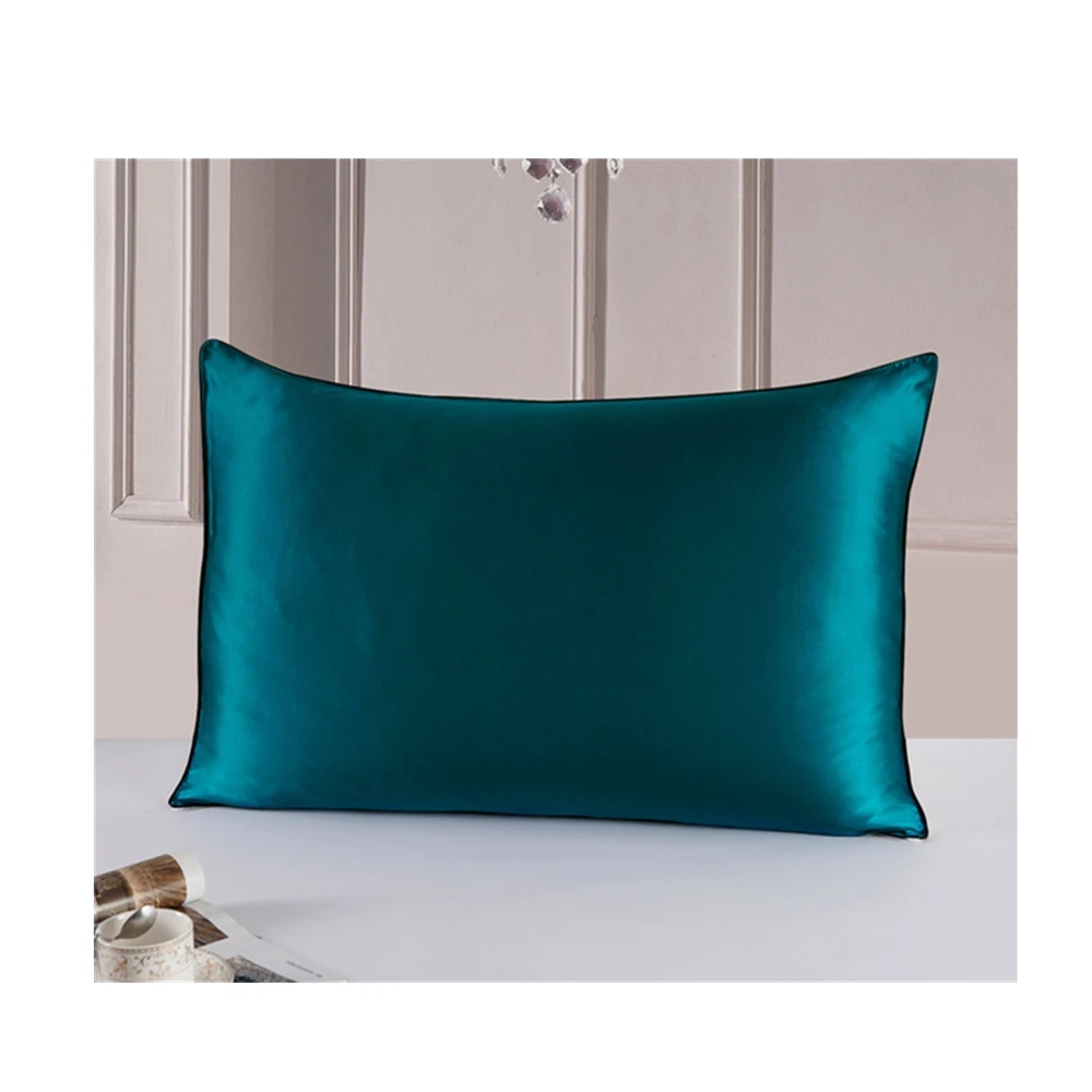 Peacock blue Шелк, для взрослых, принтованная шелковая окантовка, простая дышащая наволочка, одноцветная, односторонняя шелковая наволочка - Цвет: Peacock blue