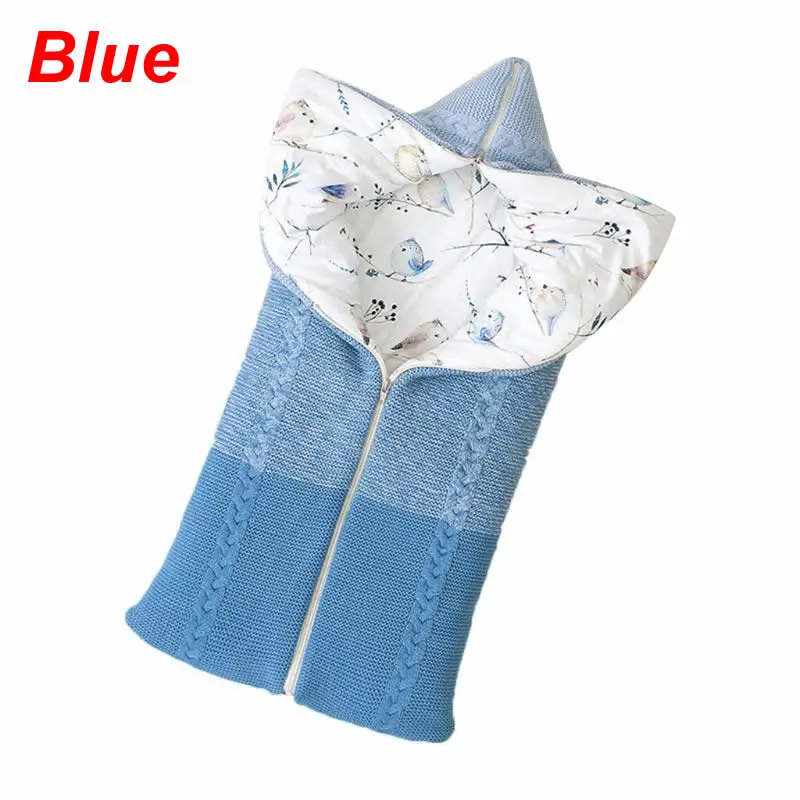 Blue Пеленальное Одеяло для новорожденных; теплая вязаная детская коляска; спальный мешок на молнии; U90B - Цвет: Blue