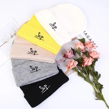 White Black Grey Simple Winter Hats for Woman Letter Sup Embroidery Knitted Caps Man Autumn Hat Female Hip-hop Beanie Bonnet