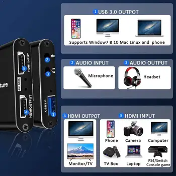 

4K Hdmi Game Video Capture Card Usb3.0 1080P Grabber Card Hdmi Live Dongle Game Capturing For Obs Card Game Capture Capture B3I0