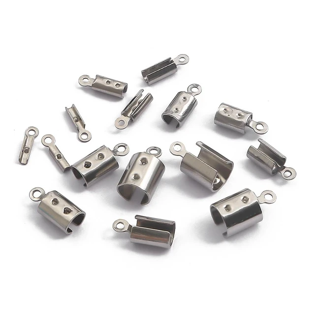 50PCS/Bag Stainless Steel Leather Cord Crimp Beads End Caps