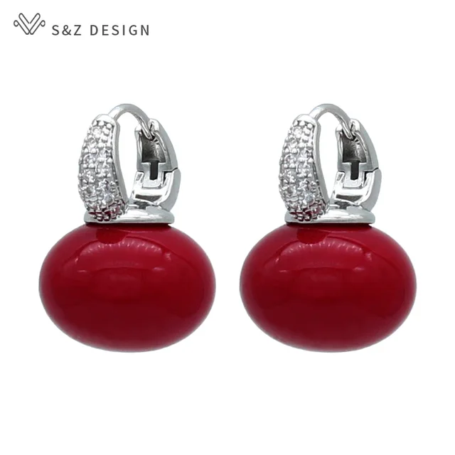 S & Z DESIGN nouvelle mode pain rond grande perle boucles d'oreilles pour les femmes bijoux de mariage cadeau tempérament cubique zircone Eardrop