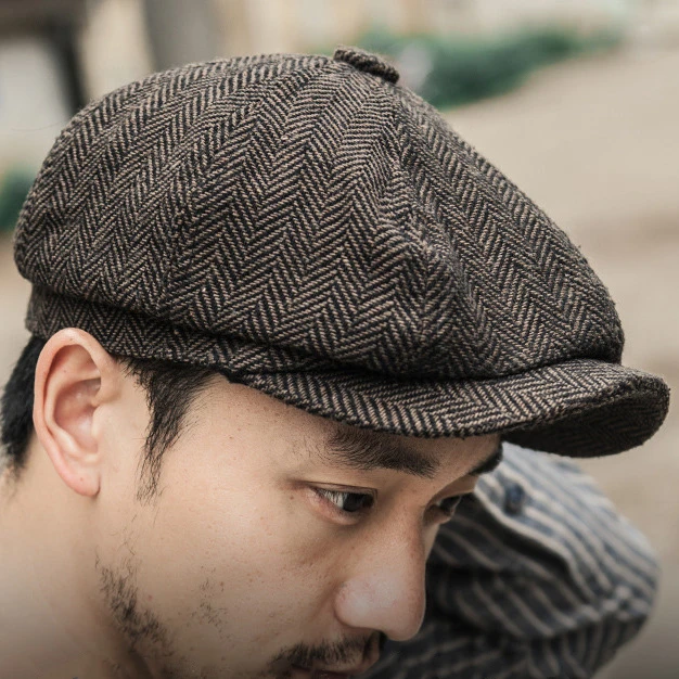 Béret gavroche en tweed pour hommes, chapeau à chevrons, casquettes de rue,  casquettes à bord octogonal, vintage britannique, hiver, printemps -  AliExpress