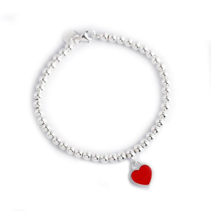 DOYUBO, Брендовые женские браслеты из стерлингового серебра с сердечками, женские классические браслеты из чистого серебра, хорошее ювелирное изделие VD074 - Окраска металла: red heart