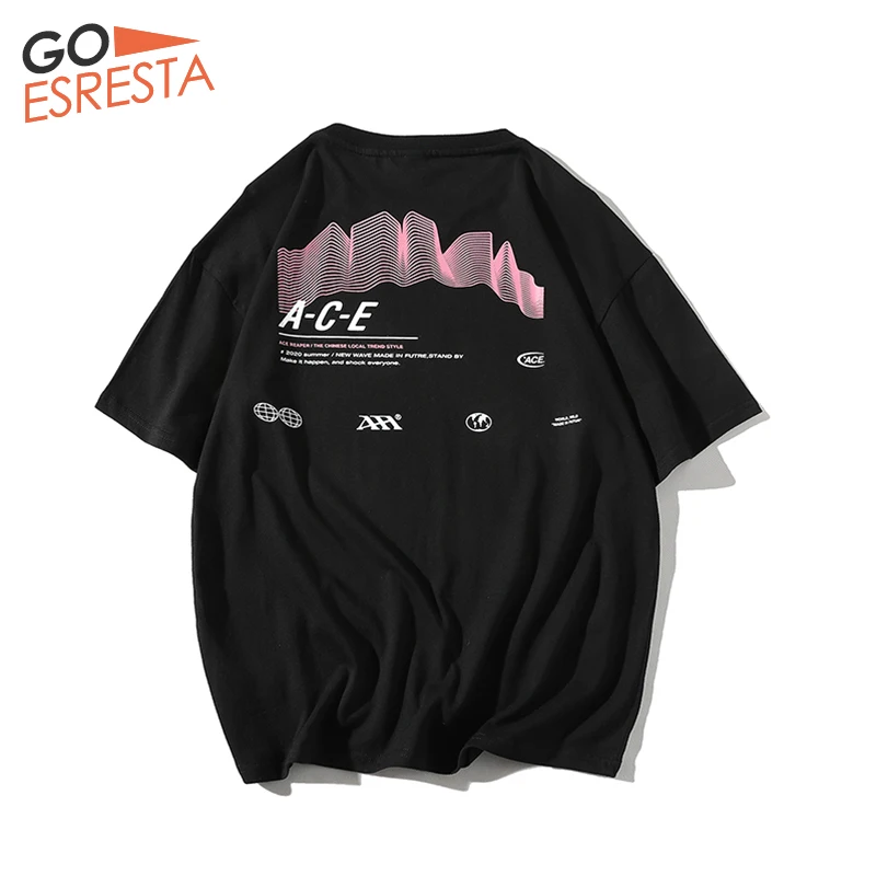 

GOESRESTA Summer Cotton Radio Wave Printing T Shirt Men Fashion Hip Hop Short Sleeve Tee Harajuku Style Streetwear Loose Tshirt