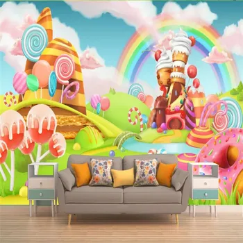 

Large 3D wallpaper mural custom cute cartoon fantasy dessert lollipop children room background wallpaper mural