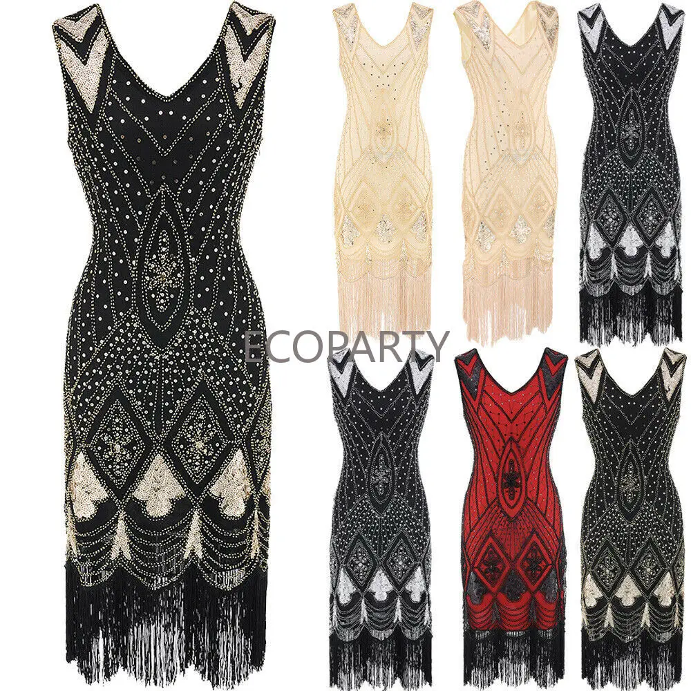 

Винтажное коктейльное платье 1920-х годов с V-образным вырезом и бахромой