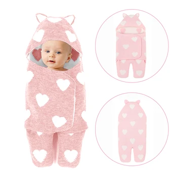 

Newborn Love Heart Hooded Baby Swaddle Stroller Autumn Winter Wrap Breathable Acrylic Sleeping Bag Warm Blanket Bedding