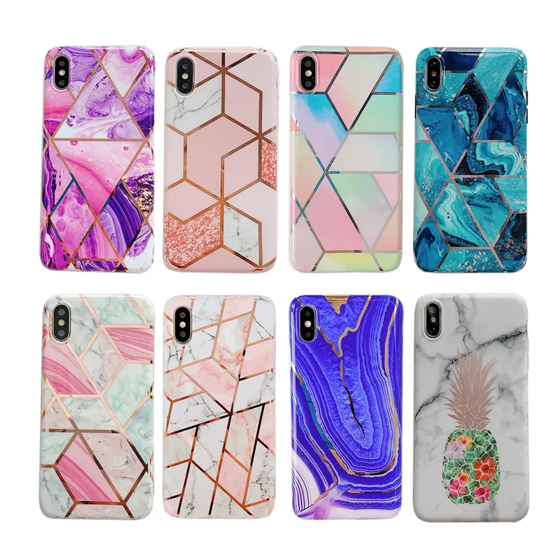 

Geometric Marble Case For iPhone XR Xs Max X for iphone 7 8 6s plus 11 pro Case Electroplated Pineapple Soft Silicone Back Cover