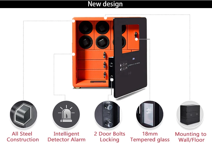 Custom Luxury Biometric Watch Winder Safe Box with 6, 9, or 12 Automatic Watch Rotating... - SKU LAWW1107 - UGI Packaging