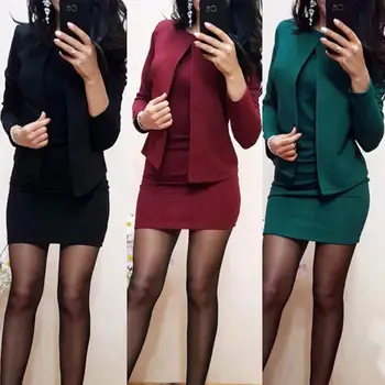 

Solid Color Formal Suits Womens Sexy Sheath O-Neck Mini Dress Casual Coat Two Pieces 2019 New Fashion Sets blazer Sheath Dress