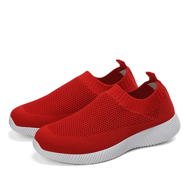 EOFK/Для женщин спортивная женская обувь дышащие мужские летние туфли светильник Вес слипоны ткань удобная обувь Женские туфли-лодочки Большие размеры 42 - Цвет: Красный