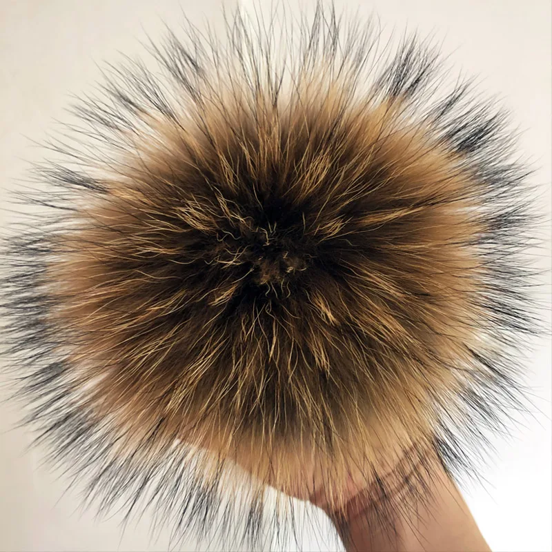 13 15 cm DIY Natural Color Real Raccoon Fur Pompoms For Bags Knitted Beanie Cap Hats Genuine fox fur Pom pom